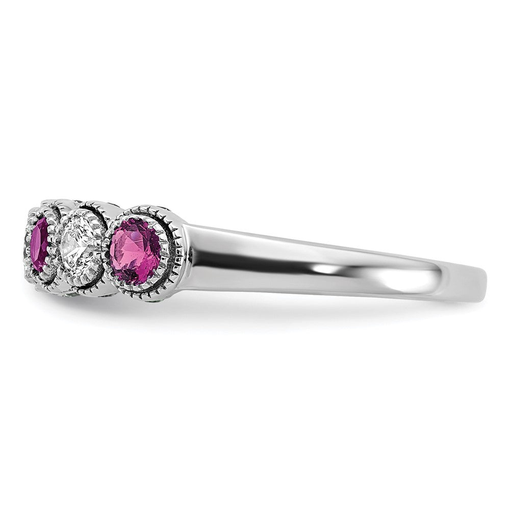 14k White Gold  1/2 carat Lab Grown Diamond VS/SI+ G+ and Lab Created Pink Sapphire Complete Ring