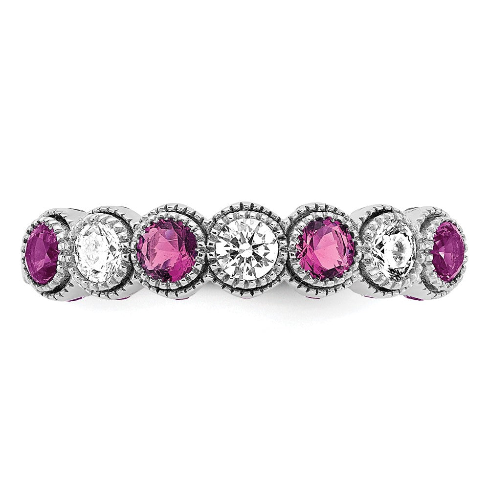 14k White Gold  1/2 carat Lab Grown Diamond VS/SI+ G+ and Lab Created Pink Sapphire Complete Ring