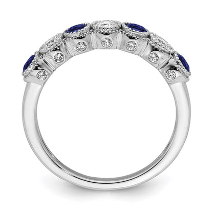 14k White Gold  1/2 carat Lab Grown Diamond VS/SI+ G+ and Lab Created Blue Sapphire Complete Ring