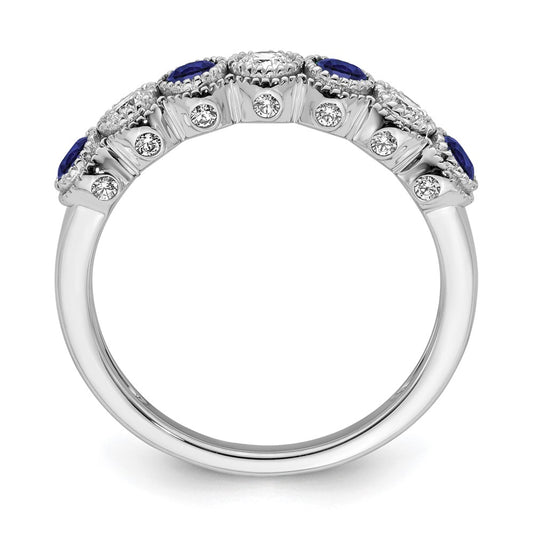 14k White Gold  1/2 carat Lab Grown Diamond VS/SI+ G+ and Lab Created Blue Sapphire Complete Ring