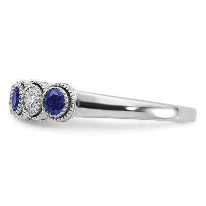 14k White Gold  1/2 carat Lab Grown Diamond VS/SI+ G+ and Lab Created Blue Sapphire Complete Ring