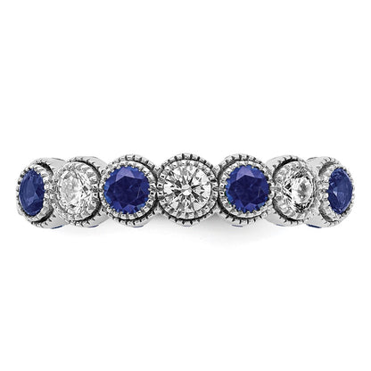 14k White Gold  1/2 carat Lab Grown Diamond VS/SI+ G+ and Lab Created Blue Sapphire Complete Ring