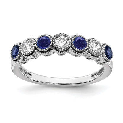 14k White Gold  1/2 carat Lab Grown Diamond VS/SI+ G+ and Lab Created Blue Sapphire Complete Ring