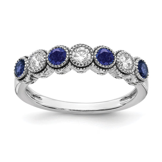 14k White Gold  1/2 carat Lab Grown Diamond VS/SI+ G+ and Lab Created Blue Sapphire Complete Ring