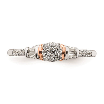 14k White and Rose Gold Cluster 1/5 carat Round/Baguette Diamond Complete Engagement Ring