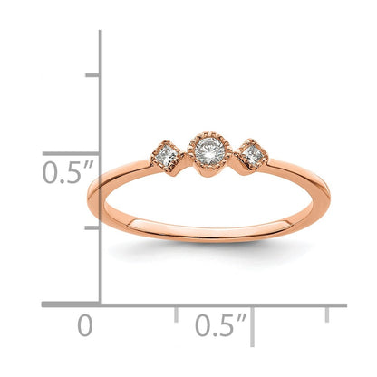 14k Rose Gold Beaded Edge Petite 3-Stone 1/10 carat Round/Princess Diamond Complete Promise/Engagement Ring