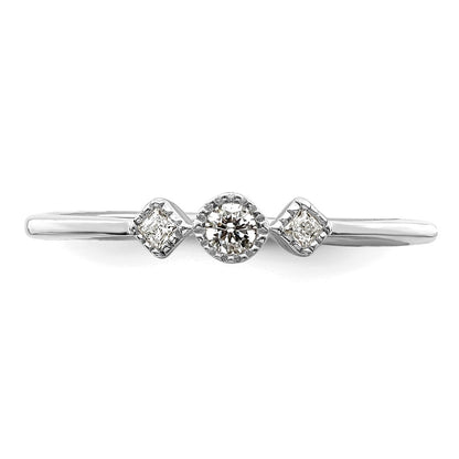 14k White Gold Beaded Edge Petite 3-Stone 1/10 carat Round/Princess Diamond Complete Promise/Engagement Ring