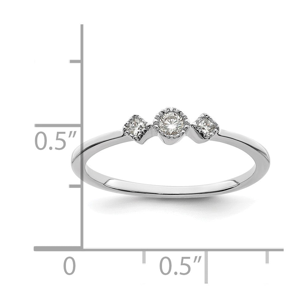 14k White Gold Beaded Edge Petite 3-Stone 1/10 carat Round/Princess Diamond Complete Promise/Engagement Ring