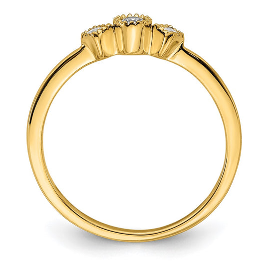 14k Beaded Edge Petite 3-Stone 1/10 carat Round/Princess Diamond Complete Promise/Engagement Ring