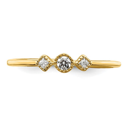 14k Beaded Edge Petite 3-Stone 1/10 carat Round/Princess Diamond Complete Promise/Engagement Ring