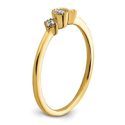 14k Beaded Edge Petite 3-Stone 1/10 carat Round/Princess Diamond Complete Promise/Engagement Ring