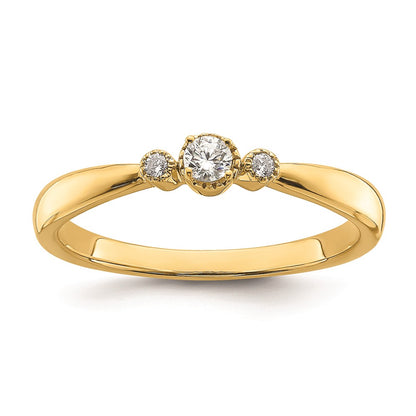 14k Beaded Edge Petite 3-Stone 1/15 carat Round Diamond Complete Promise/Engagement Ring