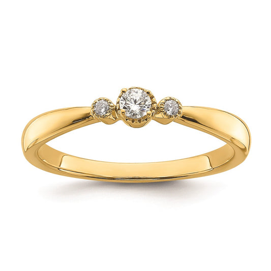 14k Beaded Edge Petite 3-Stone 1/15 carat Round Diamond Complete Promise/Engagement Ring