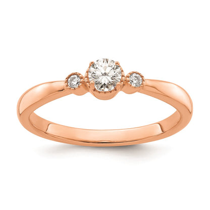 14k Rose Gold Beaded Edge Petite 3-Stone 1/4 carat Round Diamond Complete Promise/Engagement Ring