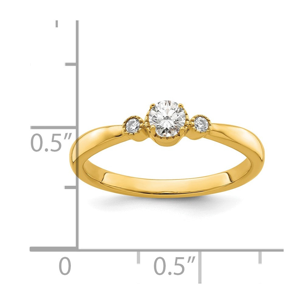 14k Beaded Edge Petite 3-Stone 1/4 carat Round Diamond Complete Promise/Engagement Ring