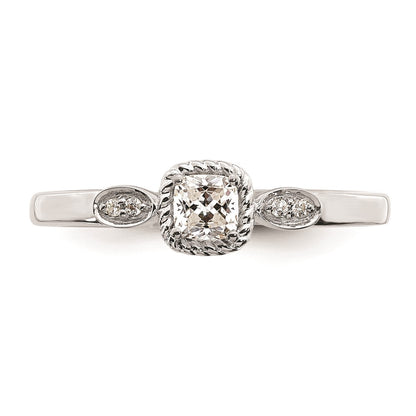 14k White Gold Rope Edge Petite 1/4 carat Cushion-cut Diamond Complete Promise/Engagement Ring