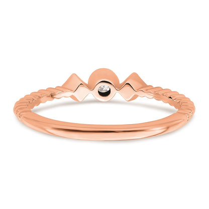 14k Rose Gold Scalloped Band Petite 3-Stone 1/15 carat Round Diamond Complete Promise/Engagement Ring