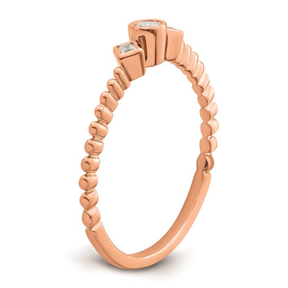 14k Rose Gold Scalloped Band Petite 3-Stone 1/15 carat Round Diamond Complete Promise/Engagement Ring