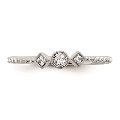 14k White Gold Scalloped Band Petite 3-Stone 1/15 carat Round Diamond Complete Promise/Engagement Ring