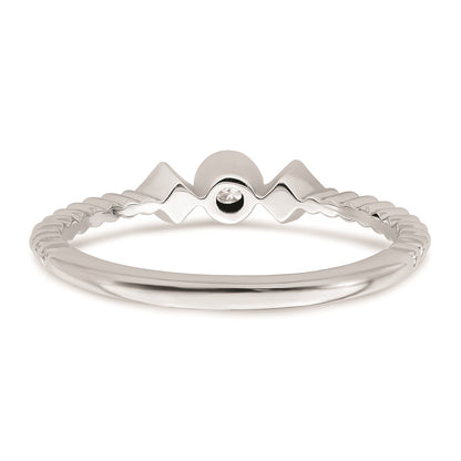 14k White Gold Scalloped Band Petite 3-Stone 1/15 carat Round Diamond Complete Promise/Engagement Ring