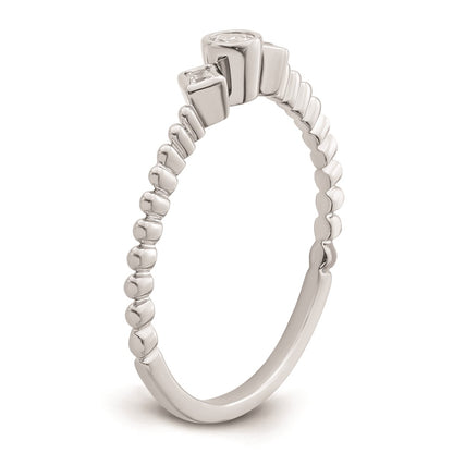 14k White Gold Scalloped Band Petite 3-Stone 1/15 carat Round Diamond Complete Promise/Engagement Ring