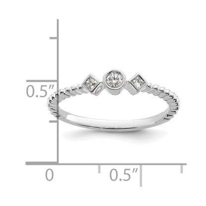 14k White Gold Scalloped Band Petite 3-Stone 1/15 carat Round Diamond Complete Promise/Engagement Ring