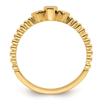 14k Scalloped Band Petite 3-Stone 1/15 carat Round Diamond Complete Promise/Engagement Ring