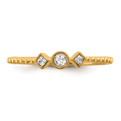 14k Scalloped Band Petite 3-Stone 1/15 carat Round Diamond Complete Promise/Engagement Ring