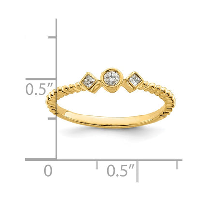 14k Scalloped Band Petite 3-Stone 1/15 carat Round Diamond Complete Promise/Engagement Ring