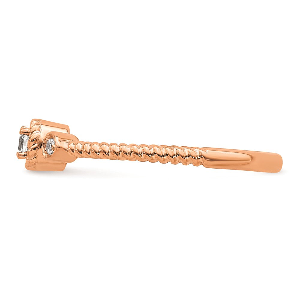 14k Rose Gold Roped Band Petite 3-Stone 1/15 carat Round Diamond Complete Promise/Engagement Ring