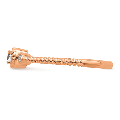 14k Rose Gold Roped Band Petite 3-Stone 1/15 carat Round Diamond Complete Promise/Engagement Ring