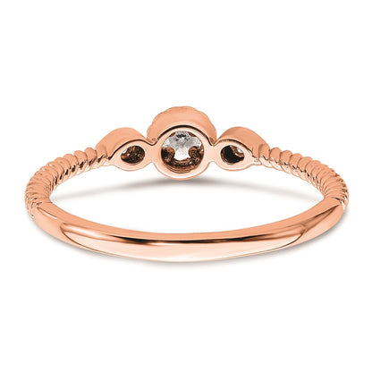 14k Rose Gold Roped Band Petite 3-Stone 1/15 carat Round Diamond Complete Promise/Engagement Ring