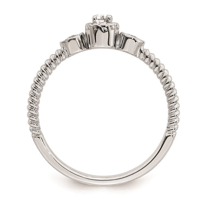 14k White Gold Roped Band Petite 3-Stone 1/15 carat Round Diamond Complete Promise/Engagement Ring