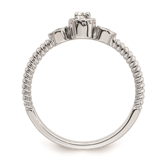 14k White Gold Roped Band Petite 3-Stone 1/15 carat Round Diamond Complete Promise/Engagement Ring