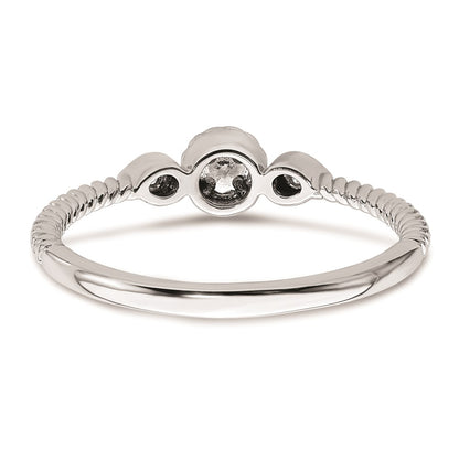 14k White Gold Roped Band Petite 3-Stone 1/15 carat Round Diamond Complete Promise/Engagement Ring