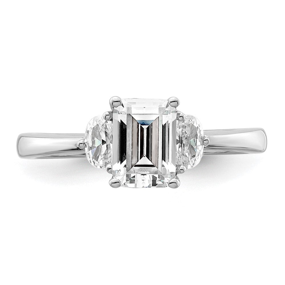 14k White Gold 3 Stone Half Moon/Emerald Semi-Mount Including 2-Half Moon Side Stones Dia Ring