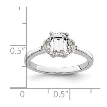 14k White Gold 3 Stone Half Moon/Emerald Semi-Mount Including 2-Half Moon Side Stones Dia Ring