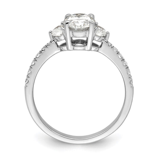 14k White Gold 3 Stone Half Moon/Oval Semi-Mount Including 2-Half Moon Side Stones Dia Ring