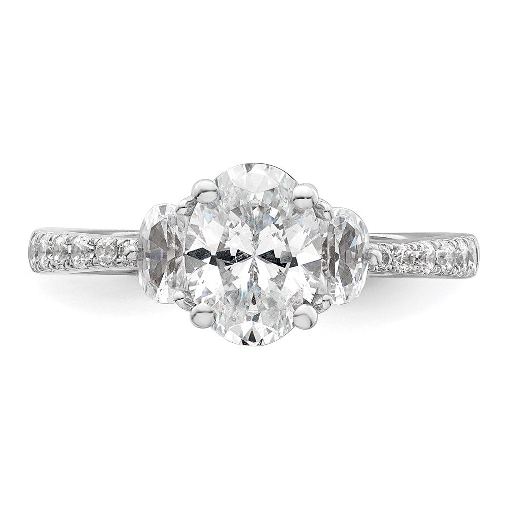 14k White Gold 3 Stone Half Moon/Oval Semi-Mount Including 2-Half Moon Side Stones Dia Ring