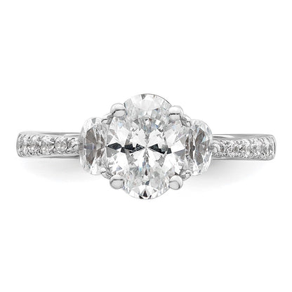 14k White Gold 3 Stone Half Moon/Oval Semi-Mount Including 2-Half Moon Side Stones Dia Ring