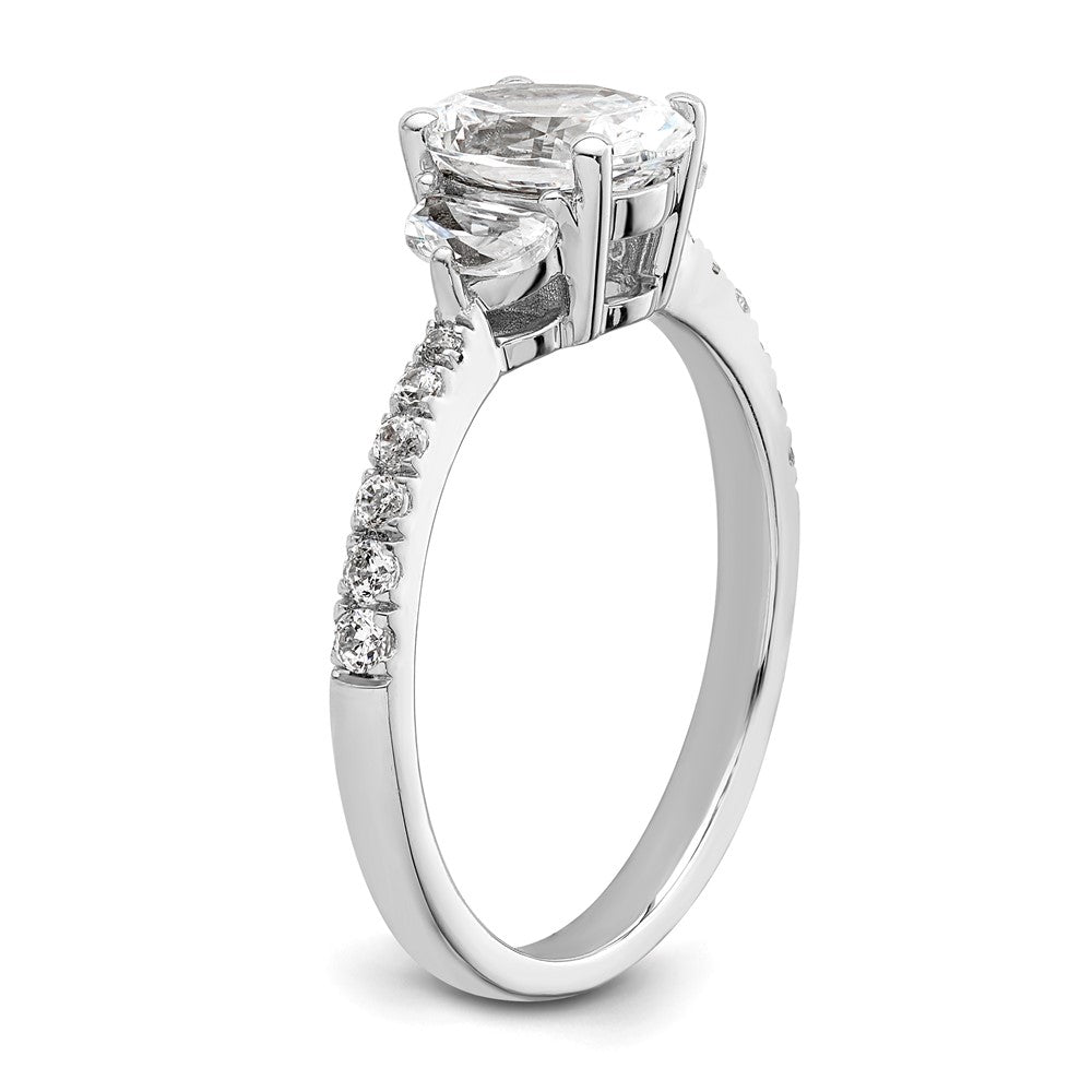 14k White Gold 3 Stone Half Moon/Oval Semi-Mount Including 2-Half Moon Side Stones Dia Ring