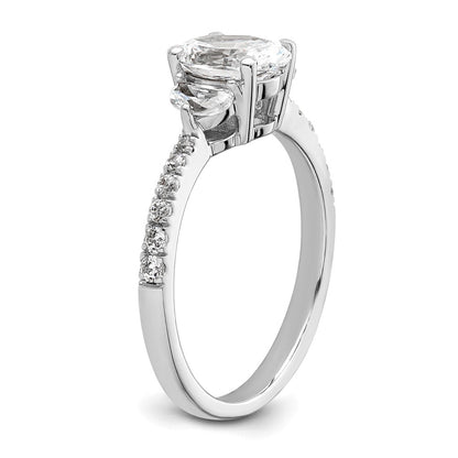 14k White Gold 3 Stone Half Moon/Oval Semi-Mount Including 2-Half Moon Side Stones Dia Ring