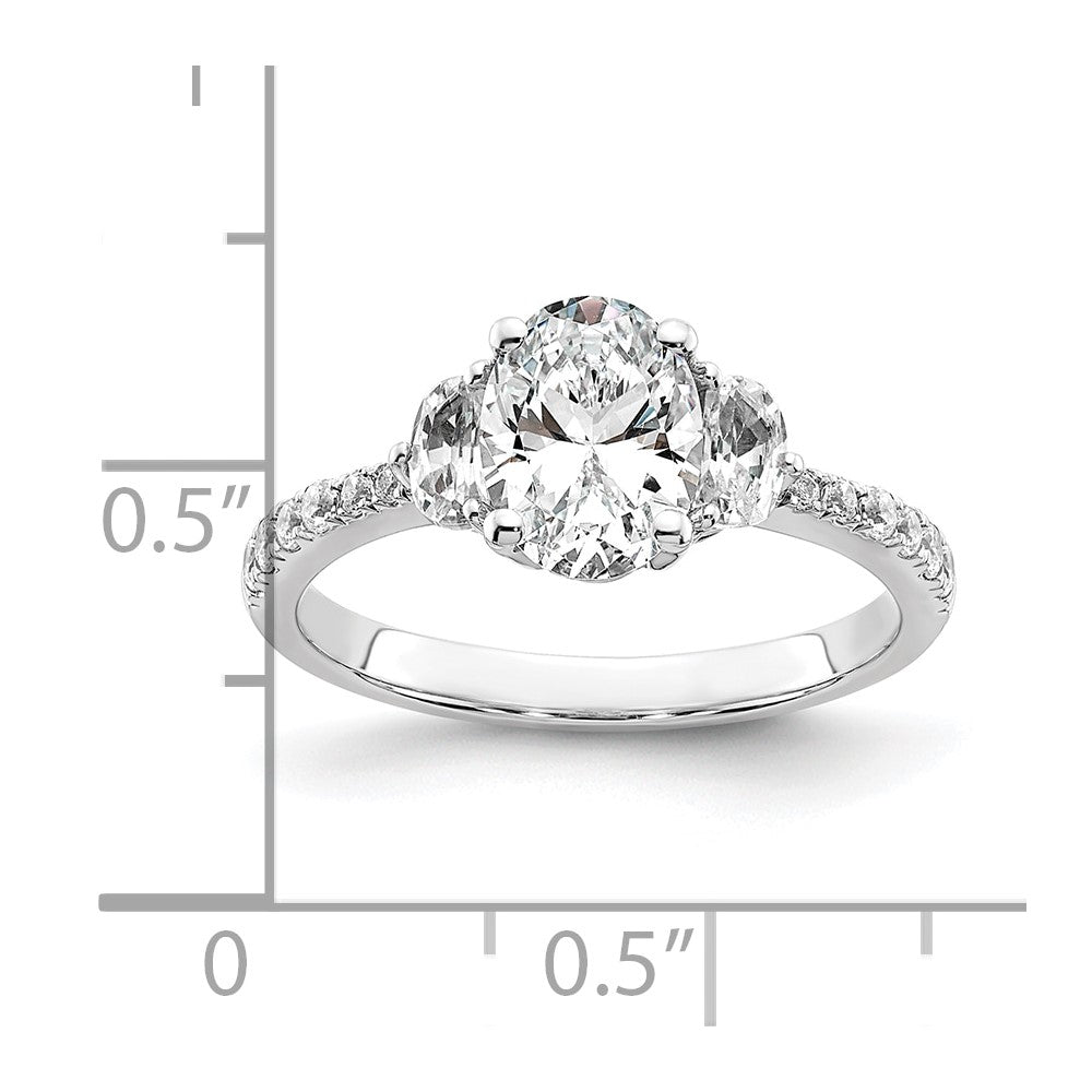 14k White Gold 3 Stone Half Moon/Oval Semi-Mount Including 2-Half Moon Side Stones Dia Ring