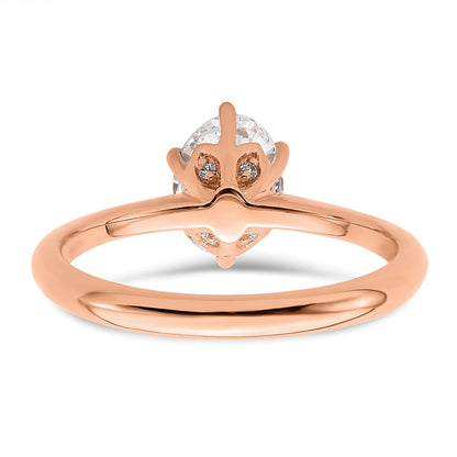 14k Rose Gold (Holds 1 carat (7x5mm) Oval) 6-Prong with .02 carat Diamond Leaf Design Semi-Mount Engagement Ring