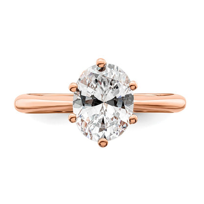 14k Rose Gold (Holds 2 carat (8.5x6.5mm) Oval) 6-Prong with 1/20 carat Diamond Leaf Design Semi-Mount Engagement Ring