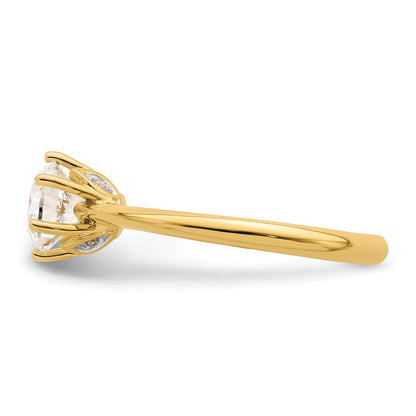 14k (Holds 1 carat (6.50 mm) Round) 6-Prong with .02 carat Diamond Leaf Design Semi-Mount Engagement Ring