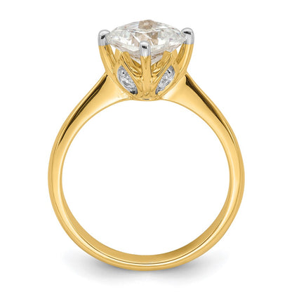 14k (Holds 2 carat (7.60 mm) Cushion-cut) 4-Prong with 1/15 carat Diamond Leaf Design Semi-Mount Engagement Ring