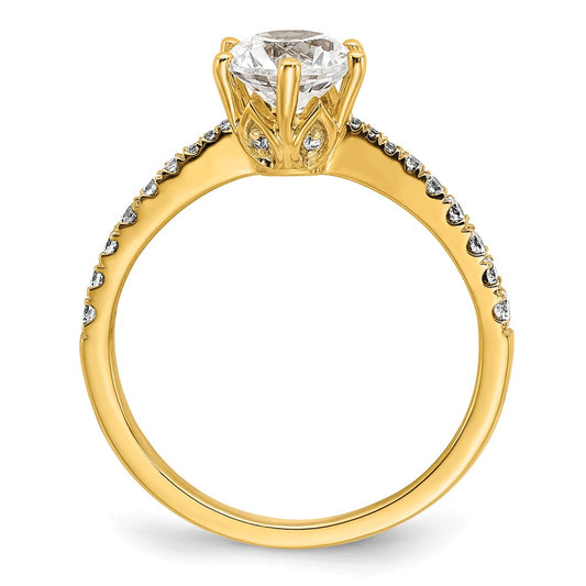 14k Gold Leaf Design (Holds 1 carat (6.5mm) Round Center) 1/4 carat Diamond Semi-Mount Engagement Ring
