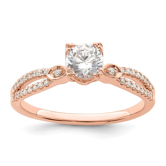 14K Rose Gold 2-Row (Holds 1/2 carat (5.2mm) Round Center) 1/8 carat Diamond Semi-Mount Engagment Ring