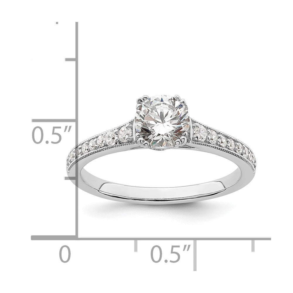14k White Gold (Holds 3/4 carat (5.8mm) Round Center) 1/6 carat Diamond Semi-Mount Engagement Ring